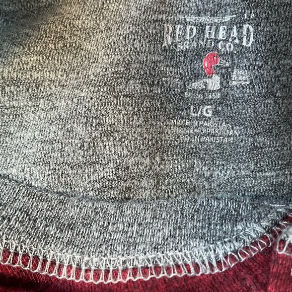 Red Head Men’s Long Sleeve Screw Neck T-shirt size L, Burgundy Red & Gray - Picture 5 of 6